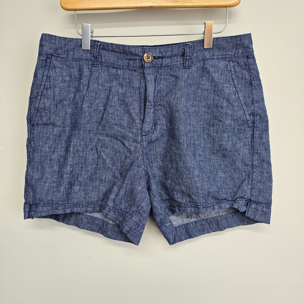 Old Navy Everyday High Rise Shorts Womens 10 Blue Herringbone Linen Blend Casual